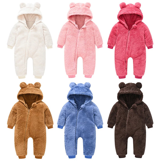 Plush Bear Baby Rompers Toddler Hooded Zipper