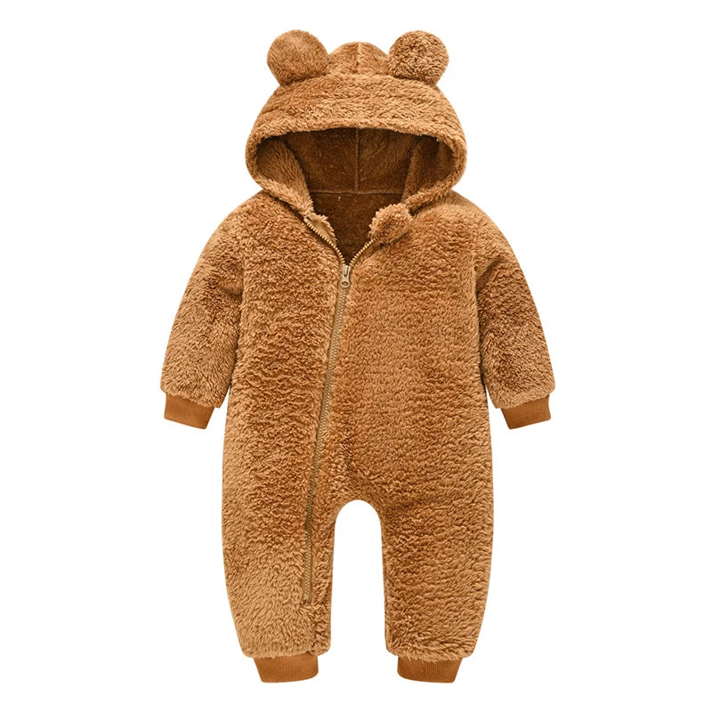 Plush Bear Baby Rompers Toddler Hooded Zipper