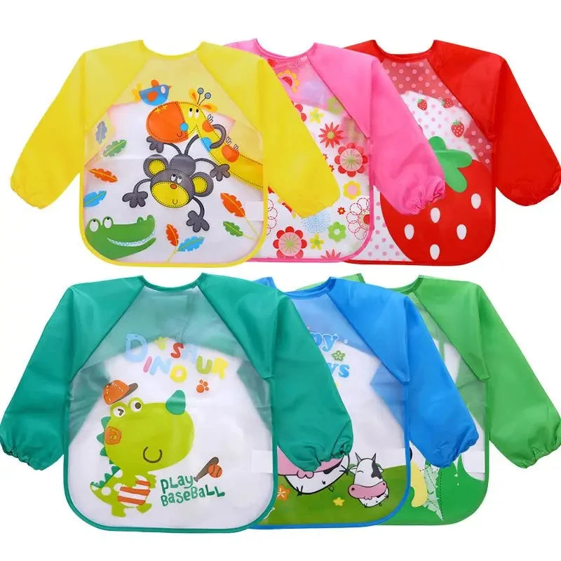 Waterproof Eating Bib, Baby Cartoon Long Sleeve Art Apron