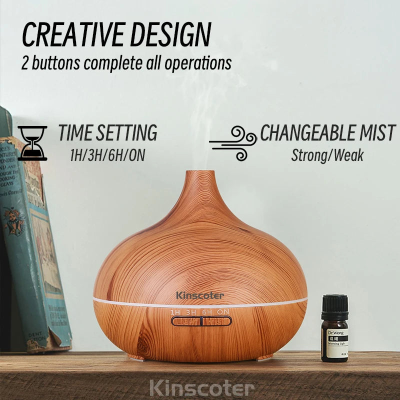 500ml Aromatherapy Essential Oil Diffuser Wood Grain with 7 Colors