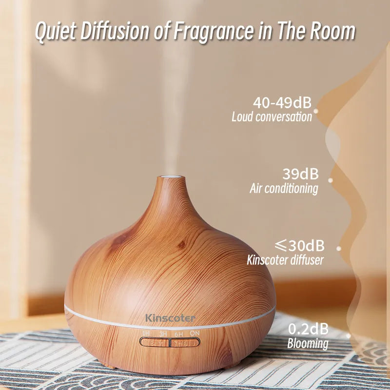 500ml Aromatherapy Essential Oil Diffuser Wood Grain with 7 Colors