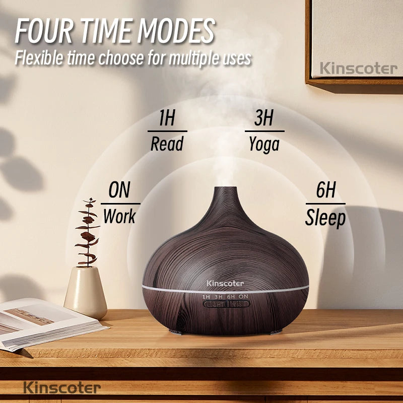 500ml Aromatherapy Essential Oil Diffuser Wood Grain with 7 Colors