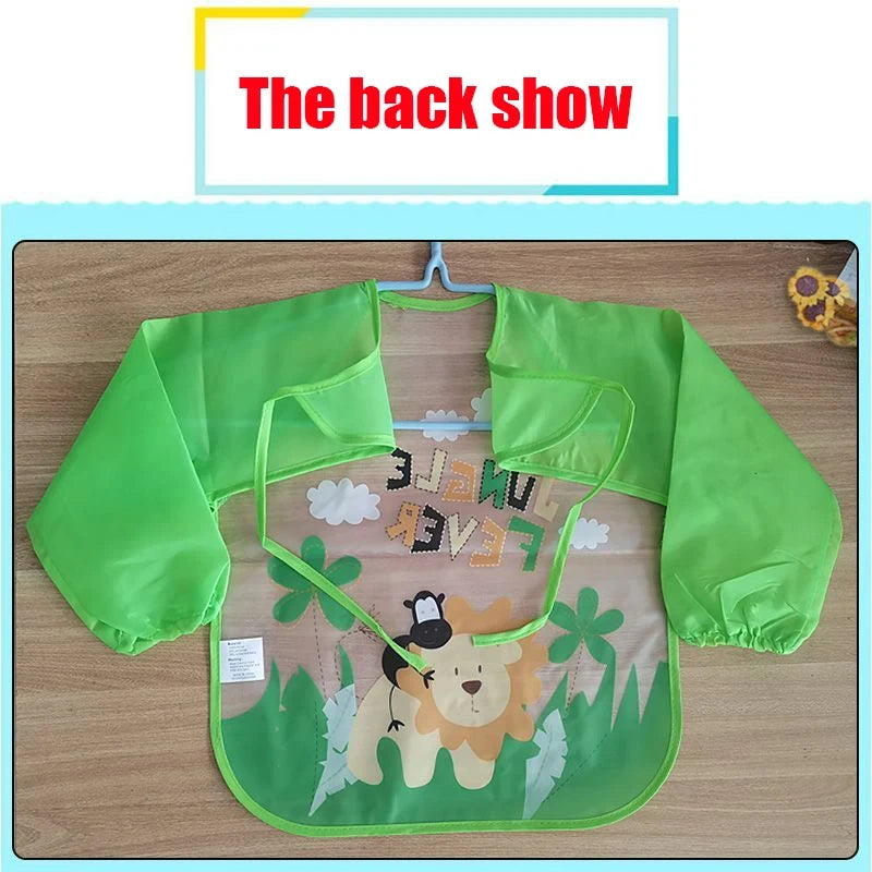 Waterproof Eating Bib, Baby Cartoon Long Sleeve Art Apron