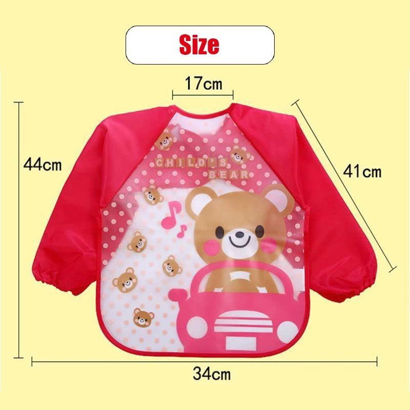 Waterproof Eating Bib, Baby Cartoon Long Sleeve Art Apron