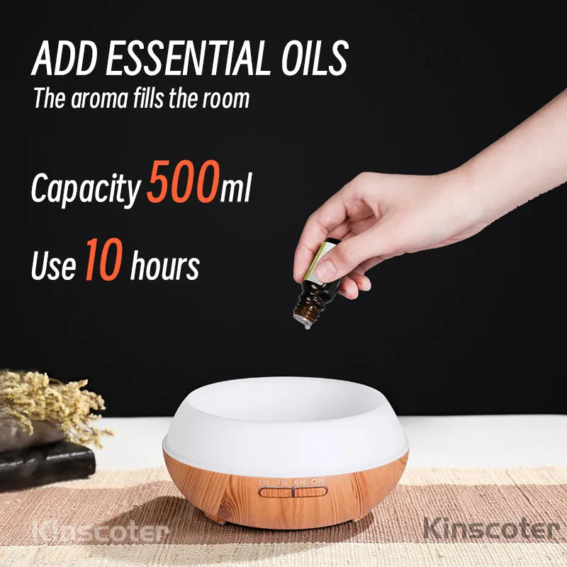 500ml Aromatherapy Essential Oil Diffuser Wood Grain with 7 Colors